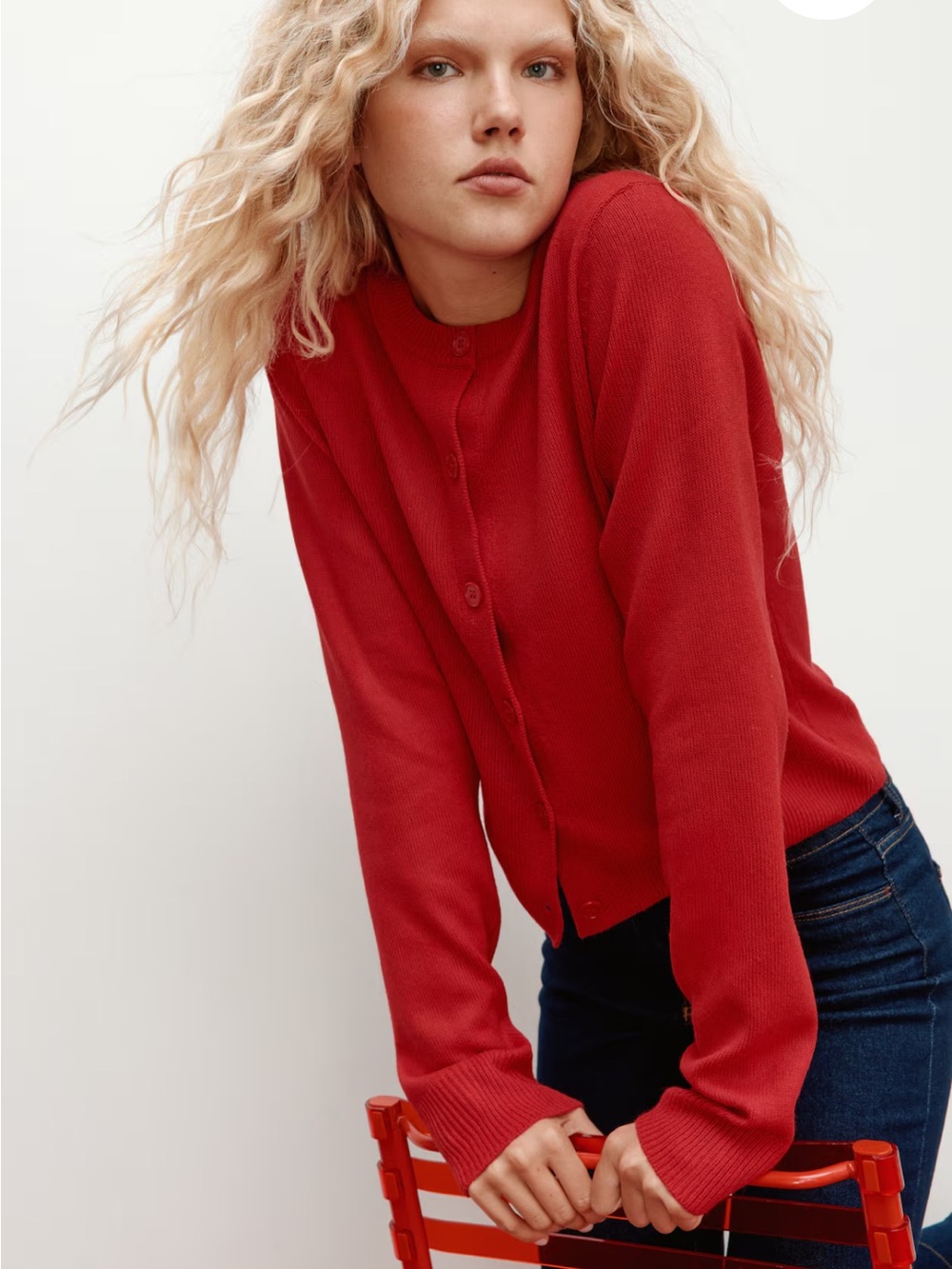 H&M Red Button-Up Cardigan Sweater